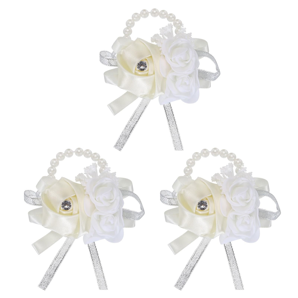 MECCANIXITY 12Pcs Wrist Corsage Artificial Flower Bracelets Rose Wrist Bride Groom Decorative for Wedding Ceremony Prom Party Anniversary Sky Blue