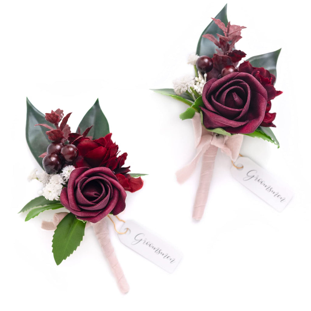 Ling's moment Boutonniere for Men, 2pcs, White Ivory