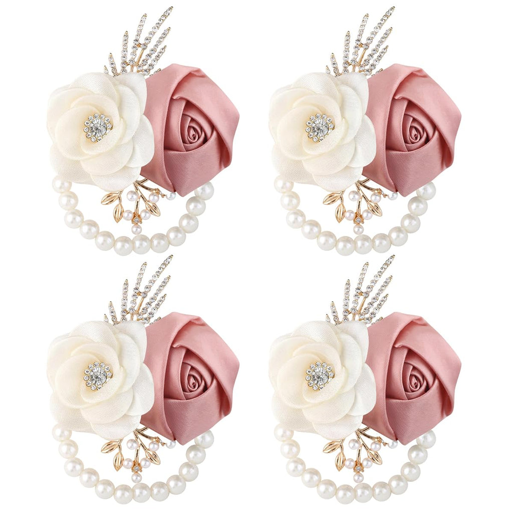 Bride Bridesmaids Rose Wrist Corsage Girls Ladies Accessories,Wrist Flower for Prom, Homecoming Dinner Parties, Weddings. (4, Ivory)