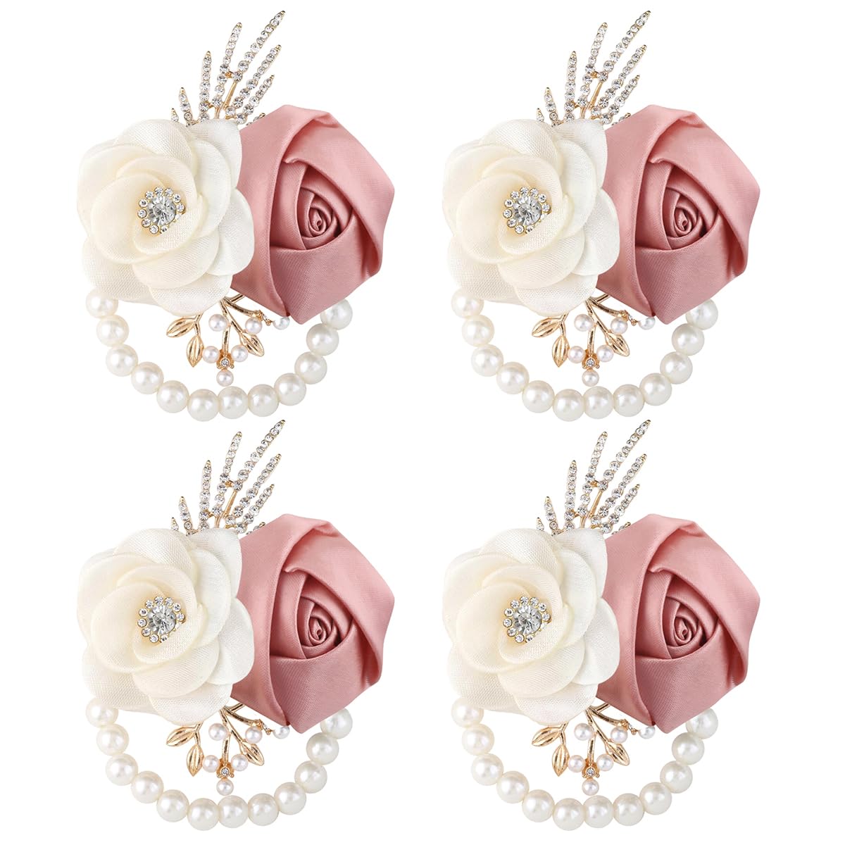 Bride Bridesmaids Rose Wrist Corsage Girls Ladies Accessories,Wrist Flower for Prom, Homecoming Dinner Parties, Weddings. (4, Ivory)