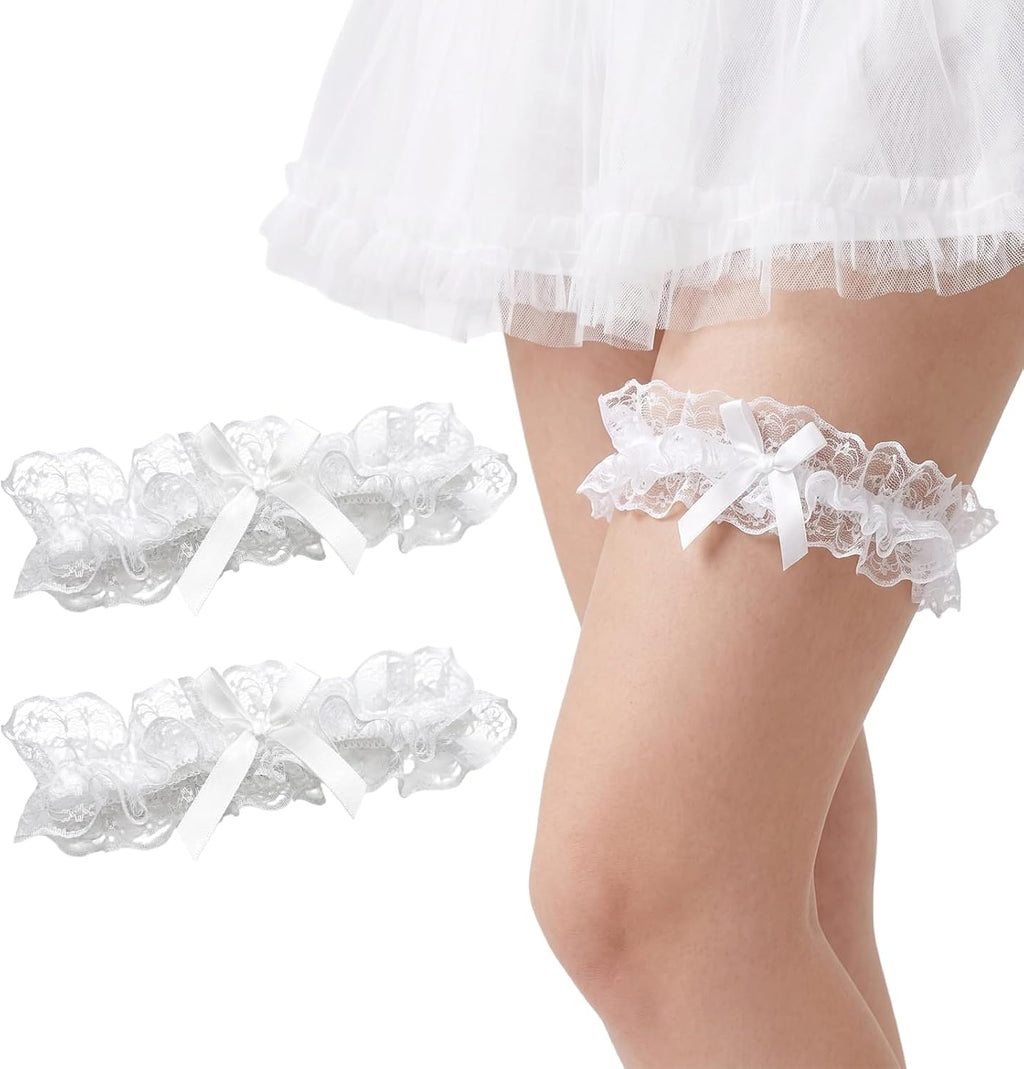 Wedding Garters for Bride, Bridal Garter with Lace and Satin Bow for Women Wedding Accessories