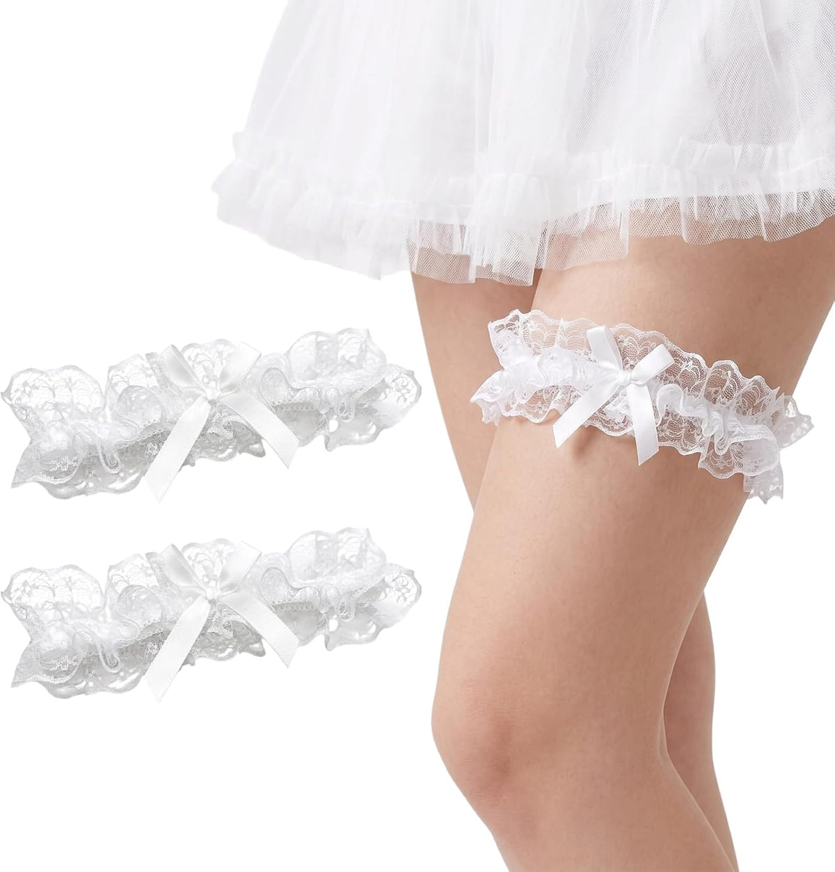 Wedding Garters for Bride, Bridal Garter with Lace and Satin Bow for Women Wedding Accessories