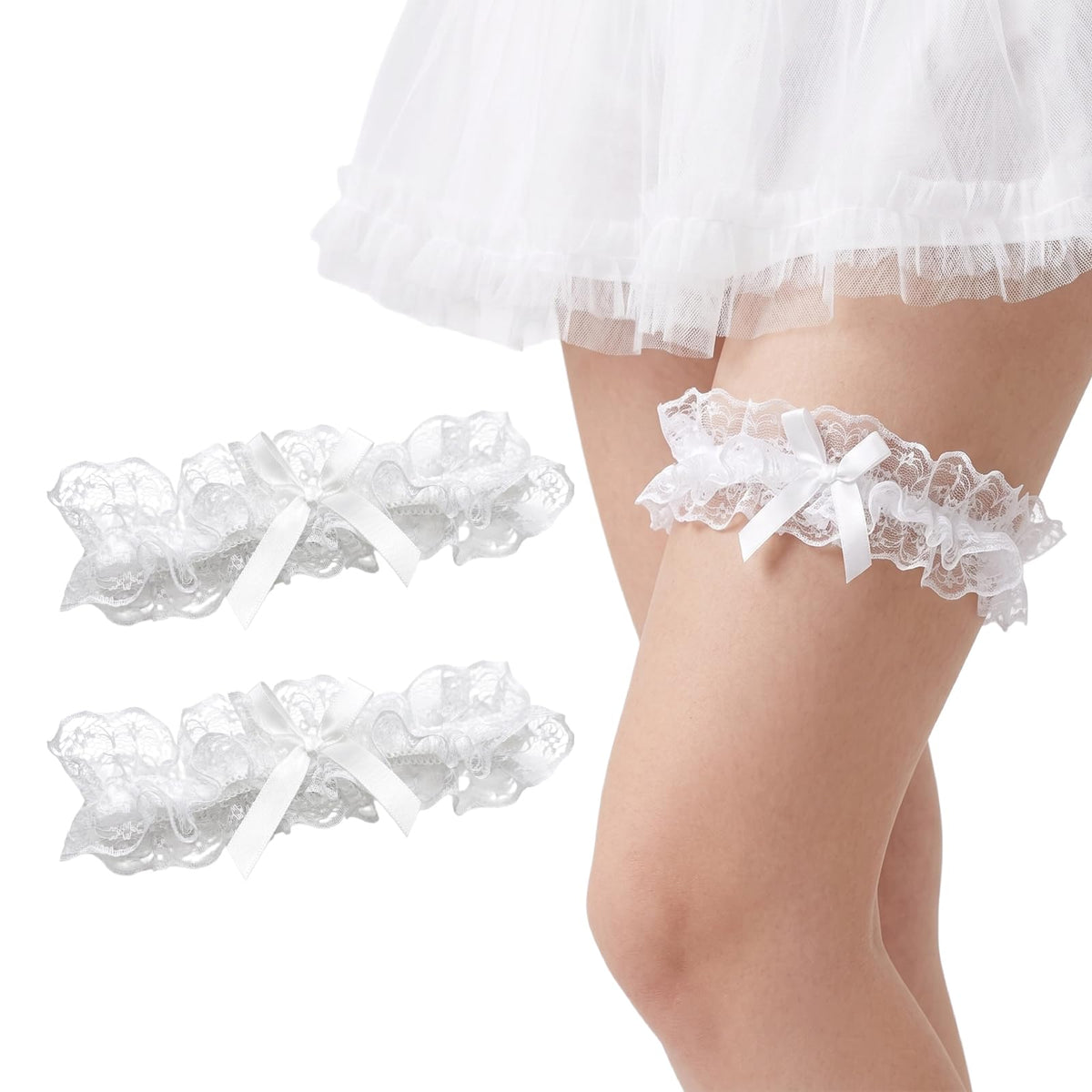 Wedding Garters for Bride, Bridal Garter with Lace and Satin Bow for Women Wedding Accessories