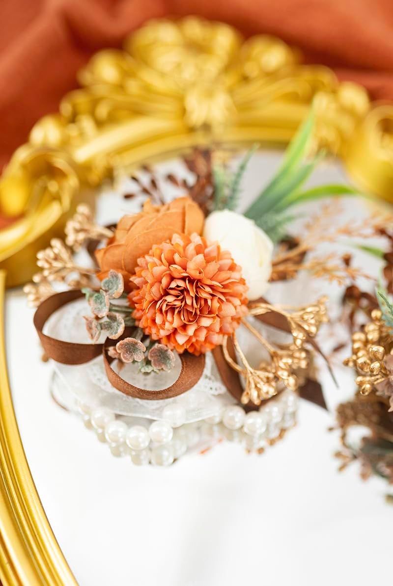 Ansofi Terracotta Corsage and Boutonniere Set Artificial Rose Flower