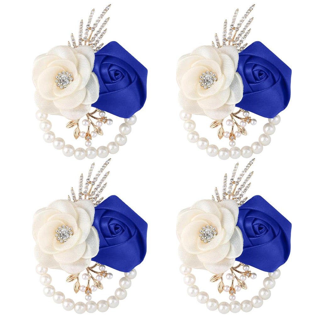 Bride Bridesmaids Rose Wrist Corsage Girls Ladies Accessories,Wrist Flower for Prom, Homecoming Dinner Parties, Weddings. (4, Ivory)