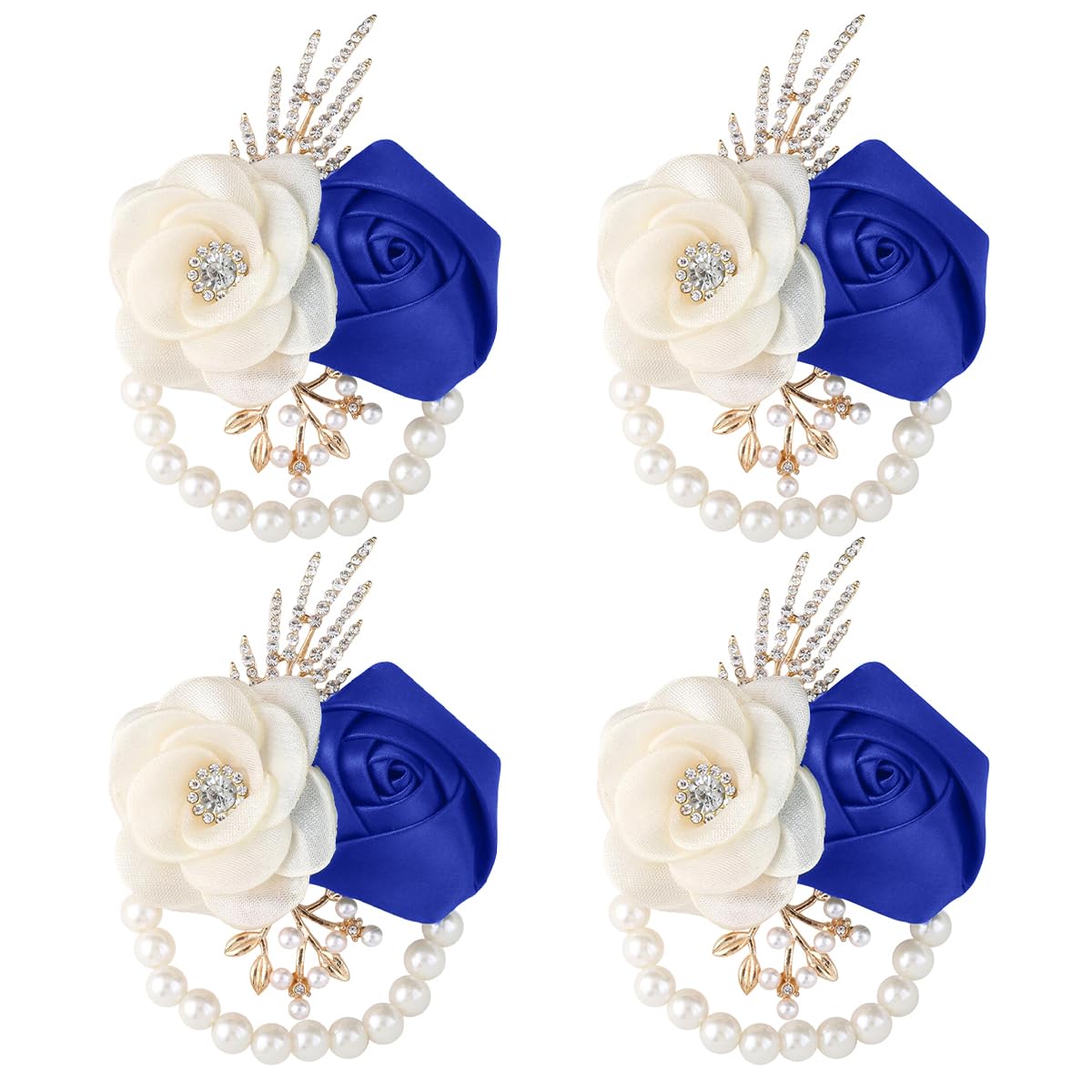 Bride Bridesmaids Rose Wrist Corsage Girls Ladies Accessories,Wrist Flower for Prom, Homecoming Dinner Parties, Weddings. (4, Ivory)