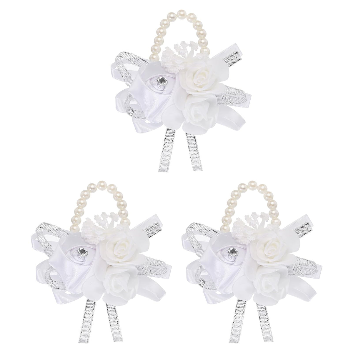 MECCANIXITY 12Pcs Wrist Corsage Artificial Flower Bracelets Rose Wrist Bride Groom Decorative for Wedding Ceremony Prom Party Anniversary Sky Blue