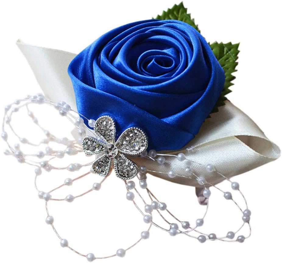 Arlai 1pc Wedding Bridesmaid Wrist Corsage, Dark Blue Flower Bracelet