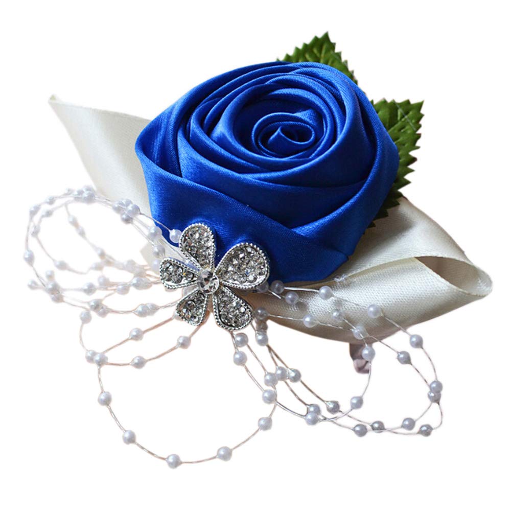 Arlai 1pc Wedding Bridesmaid Wrist Corsage, Dark Blue Flower Bracelet