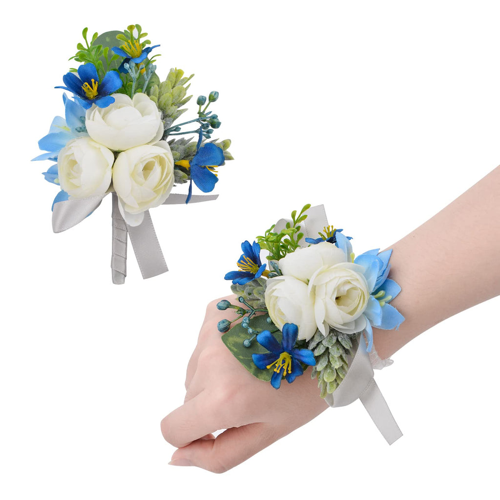 Wrist Corsage and Boutonniere Set, 1 Set Small Rose Purple Hand Flower for Prom Artificial Wedding Wrist Corsage for Wedding Party Prom