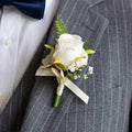Catery White Rose Boutonniere for Men Flowers Boutonniere for Groom