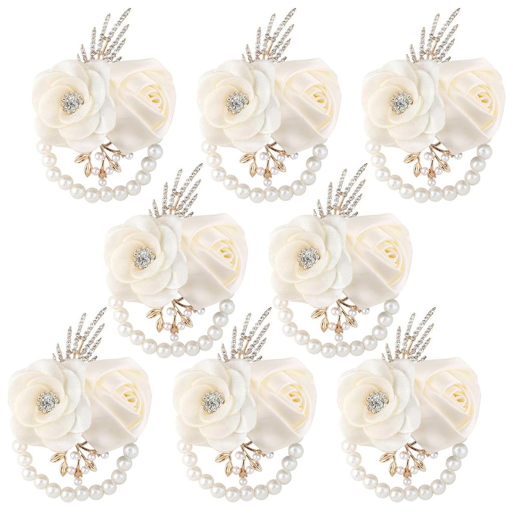 Bride Bridesmaids Rose Wrist Corsage Girls Ladies Accessories,Wrist Flower for Prom, Homecoming Dinner Parties, Weddings. (4, Ivory)