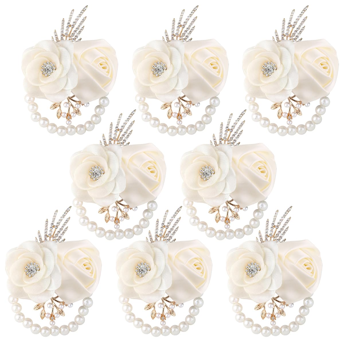 Bride Bridesmaids Rose Wrist Corsage Girls Ladies Accessories,Wrist Flower for Prom, Homecoming Dinner Parties, Weddings. (4, Ivory)