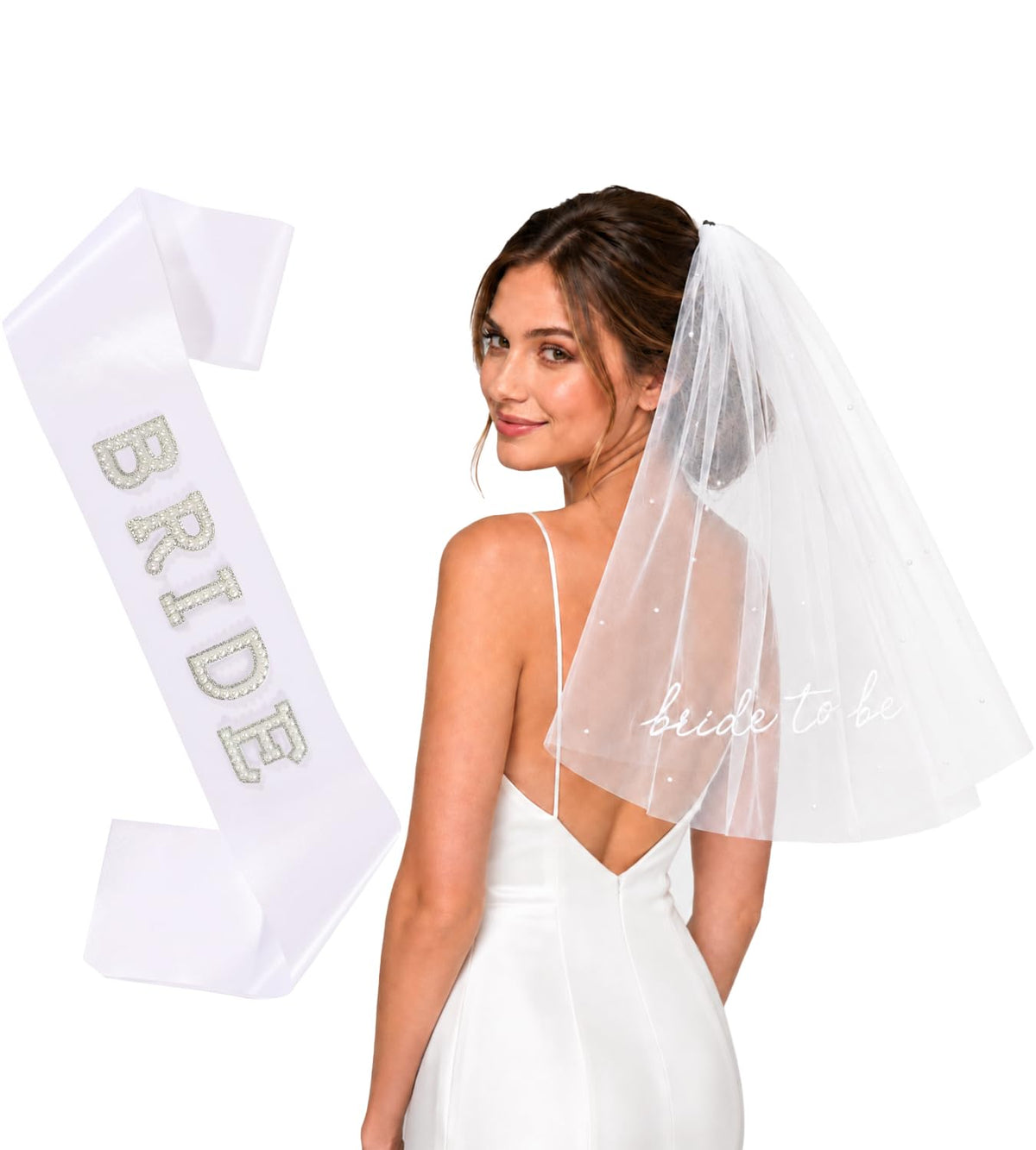 Bride to Be Sash and Veil Set for Bachelorette Party, Bridal Shower Accessories, Engagement Gifts for Bride