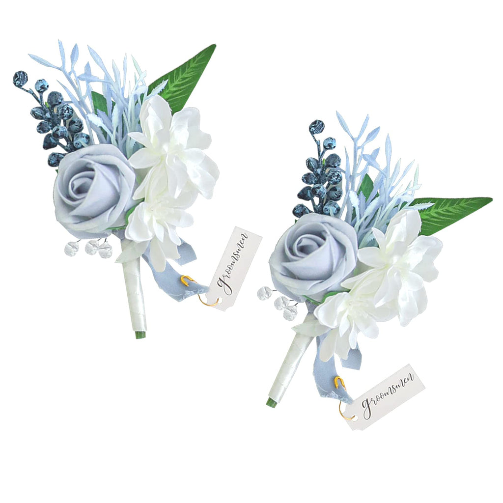 Lookein Set of 2 Wedding Boutonniere for Men Artificial Flowers Wedding Groom Groomsmen Boutonniere for Wedding Ceremony Anniversary Formal Dinner Party, Dusty Rose