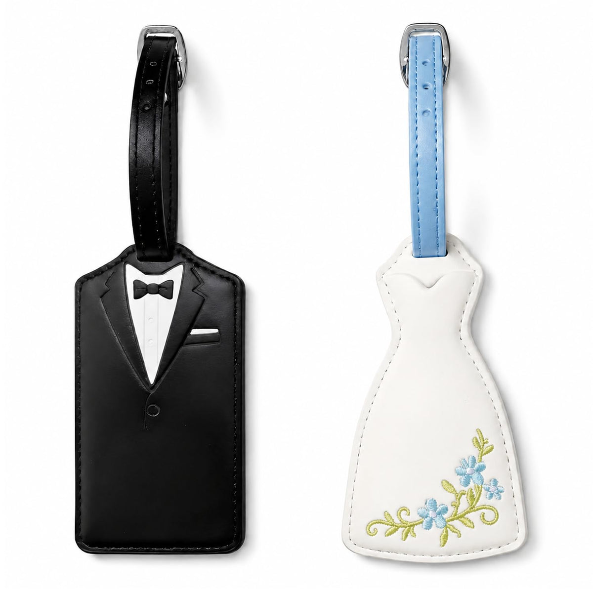 Luggage Tags for Couples, Bride & Groom Wedding Dress and Tuxedo Suitcase Tags, Luggage Tag for Honeymoon Travel, Bridal Showers, Weddings, Travel Accessories for Couples (Bride Groom Shape)