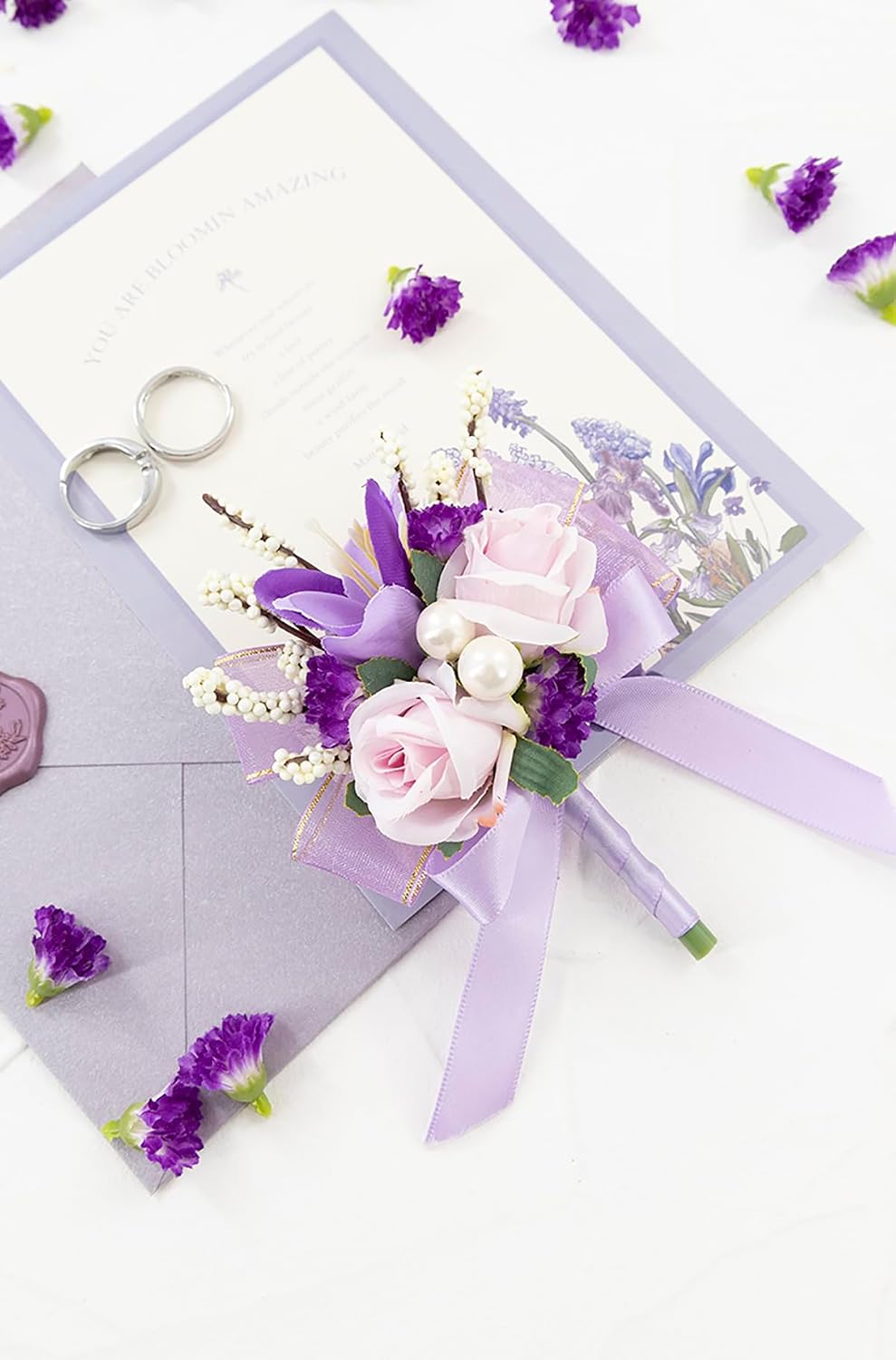 Purple Lilac Corsage and Boutonniere Set Prom Wrist Corsage Flower