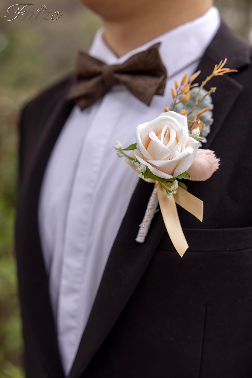 Fnize Champagne Boutonniere for Men Set of 6 Groom Groomsmen Wedding Flower