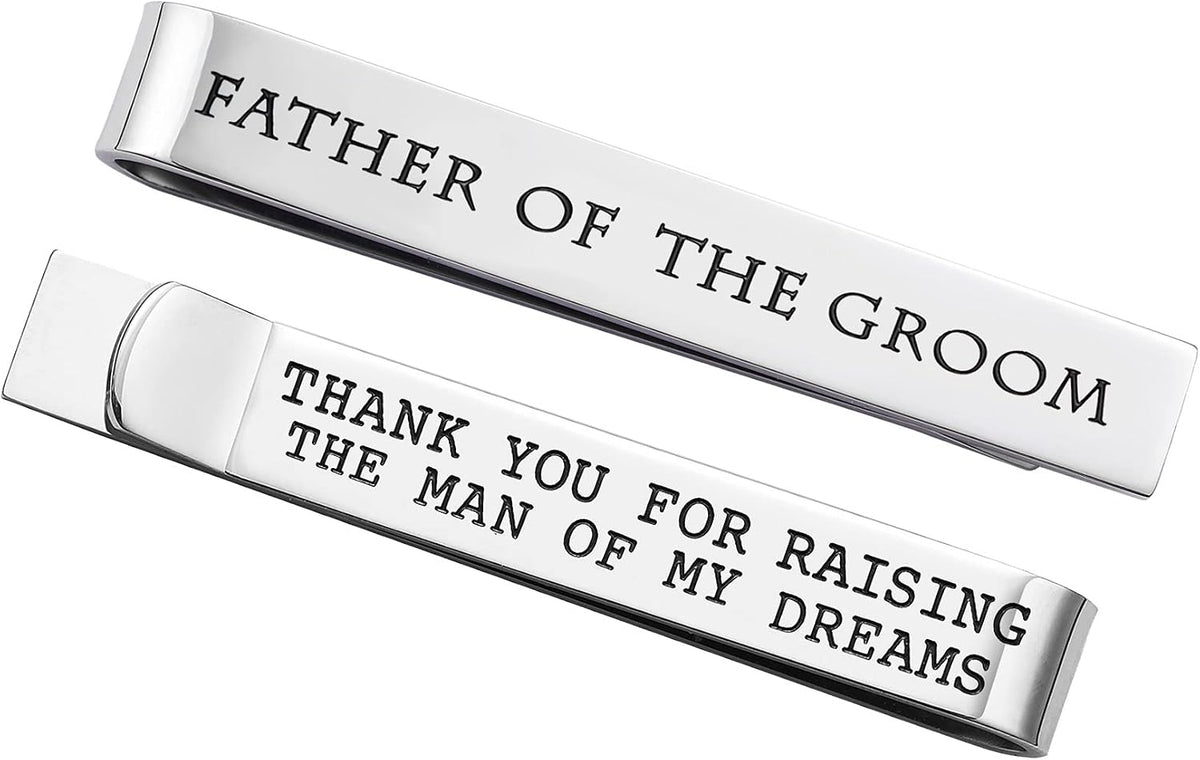 Father of the Bride and Groom Gifts - Wedding Tie Clips for Groomsmen From the Bride - Stainless Steel Tie Bars