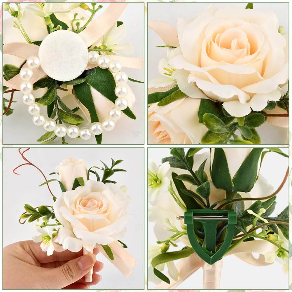 Wrist Corsage and Boutonniere Set for Wedding, Prom Suit Accessories