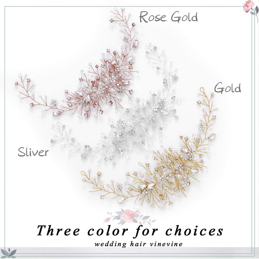 Unicra Bride Flower Wedding Hair Vine Crystal Bridal Hair Piece Rhinestone Party Hair Accessories Leaf Hair Jewelry Bead Headpiece for Women