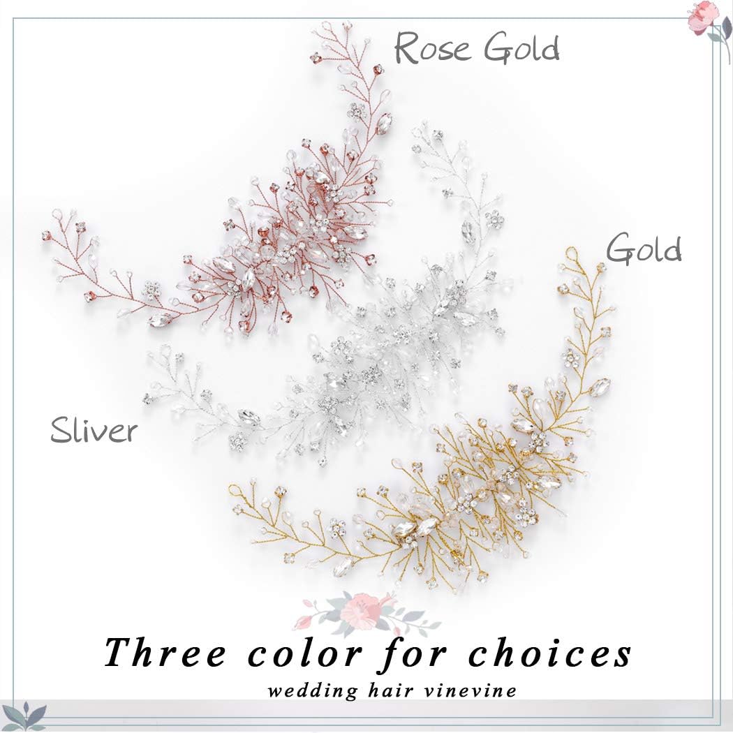 Unicra Bride Flower Wedding Hair Vine Crystal Bridal Hair Piece Rhinestone Party Hair Accessories Leaf Hair Jewelry Bead Headpiece for Women