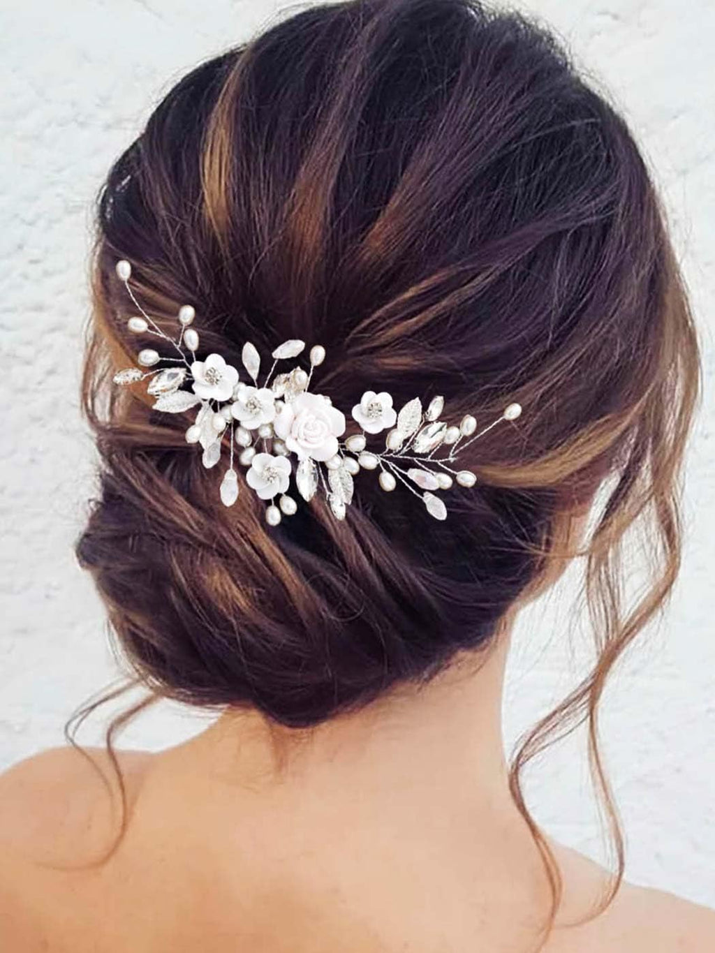 GORAIS Flower Wedding Hair Vine Pearl Bridal Hair Pieces Crystal Hair Accessories for Bride and Women