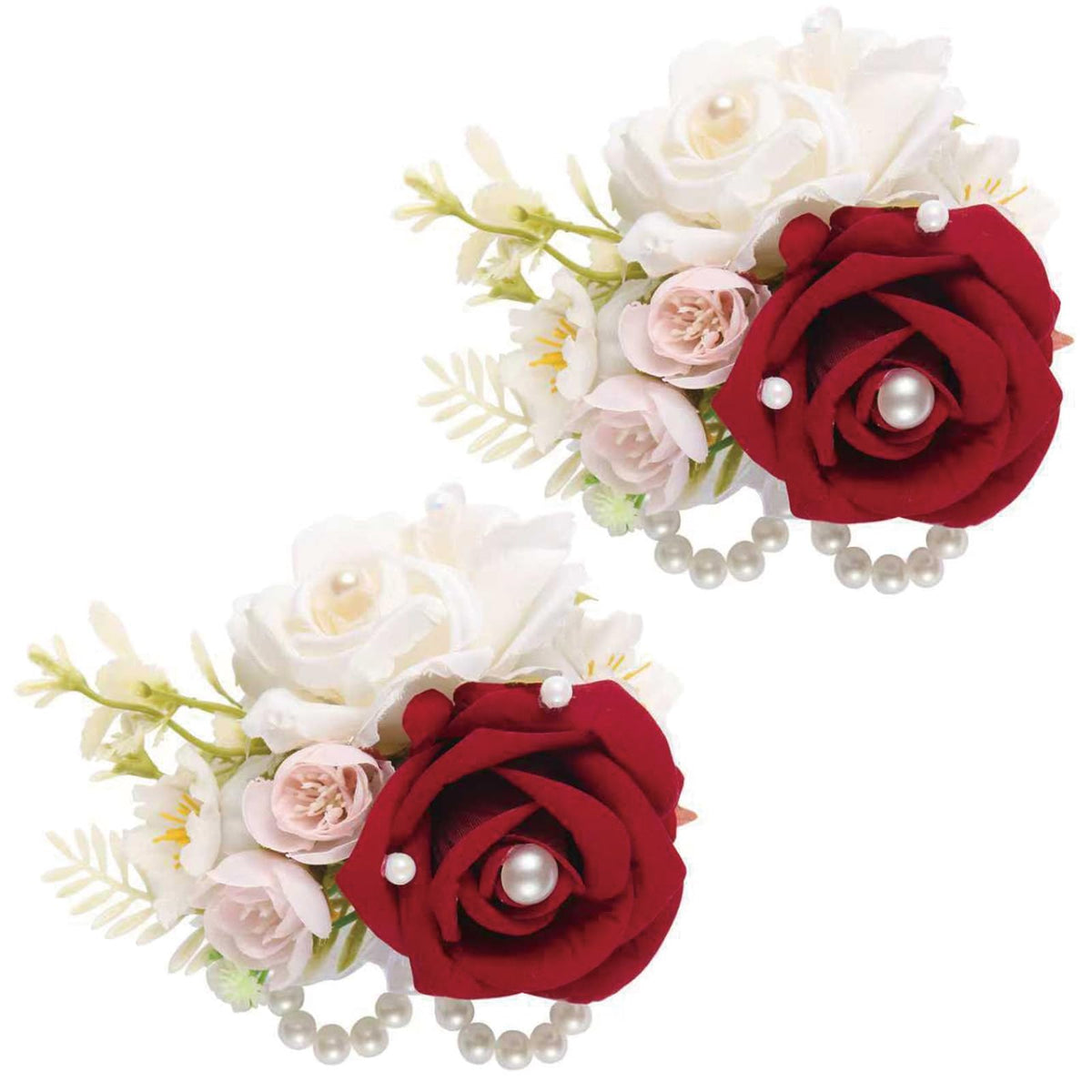 Boutonniere & Wrist Corsage Set for Wedding Prom, Pink Rose