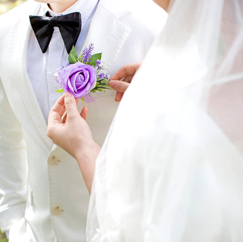 1Pc Single Purple Lavender Boutonnieres for Men Wedding Prom, Artificial Rose Lilac Flower Groom and Groomsmen Boutonniere for Wedding Homecoming Ceremony Anniversary, Formal Dinner Party