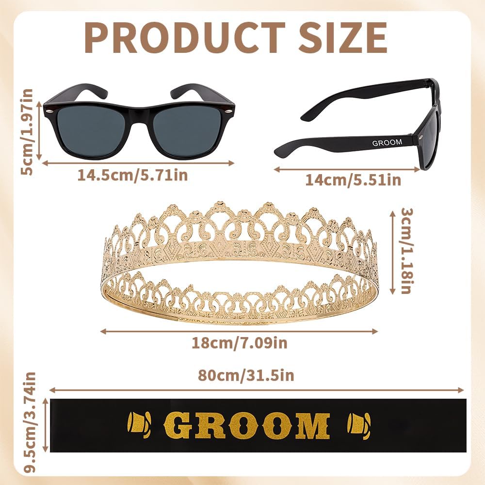 Bachelor Party Decorations Accessories Groom Crown Sunglasses Sash for Bachelor Wedding Party Decorations Gifts Favors