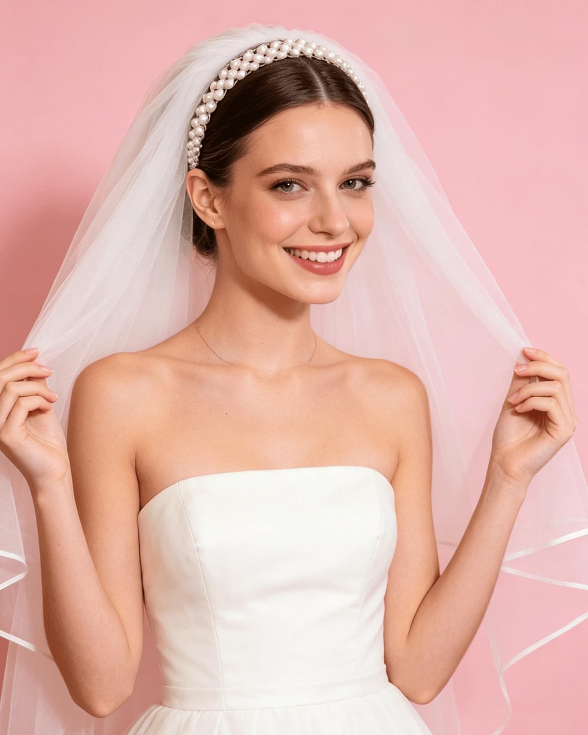 Pearl Bridal Headband Veil for Bachelorette Party Decorations