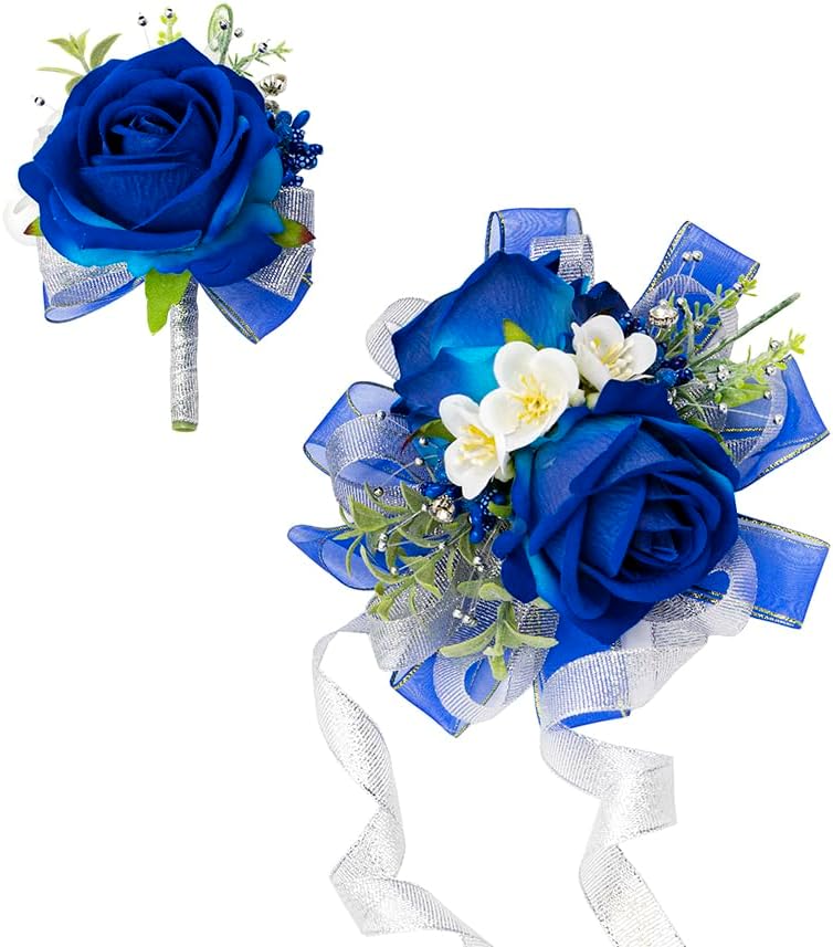 Royal Blue Corsage and Boutonniere Set Prom Homecoming Flower