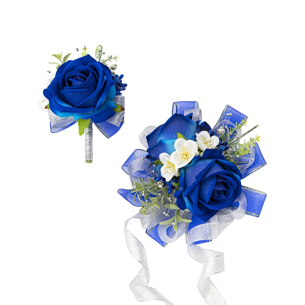 Royal Blue Corsage and Boutonniere Set Prom Homecoming Flower