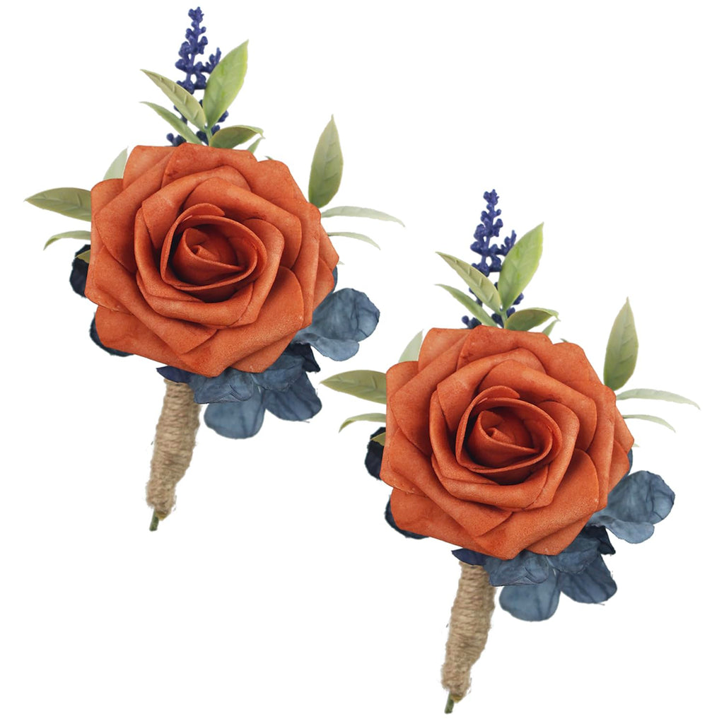 Rinlong 2Pcs Terracotta Boutonnieres with Pins for Men, Groom, Groomsmen