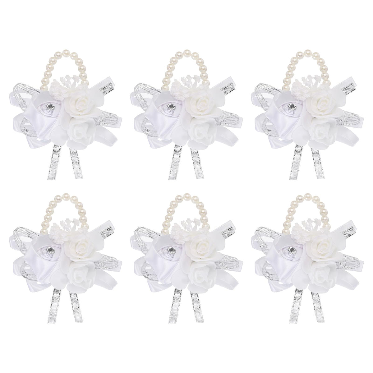 MECCANIXITY 12Pcs Wrist Corsage Artificial Flower Bracelets Rose Wrist Bride Groom Decorative for Wedding Ceremony Prom Party Anniversary Sky Blue