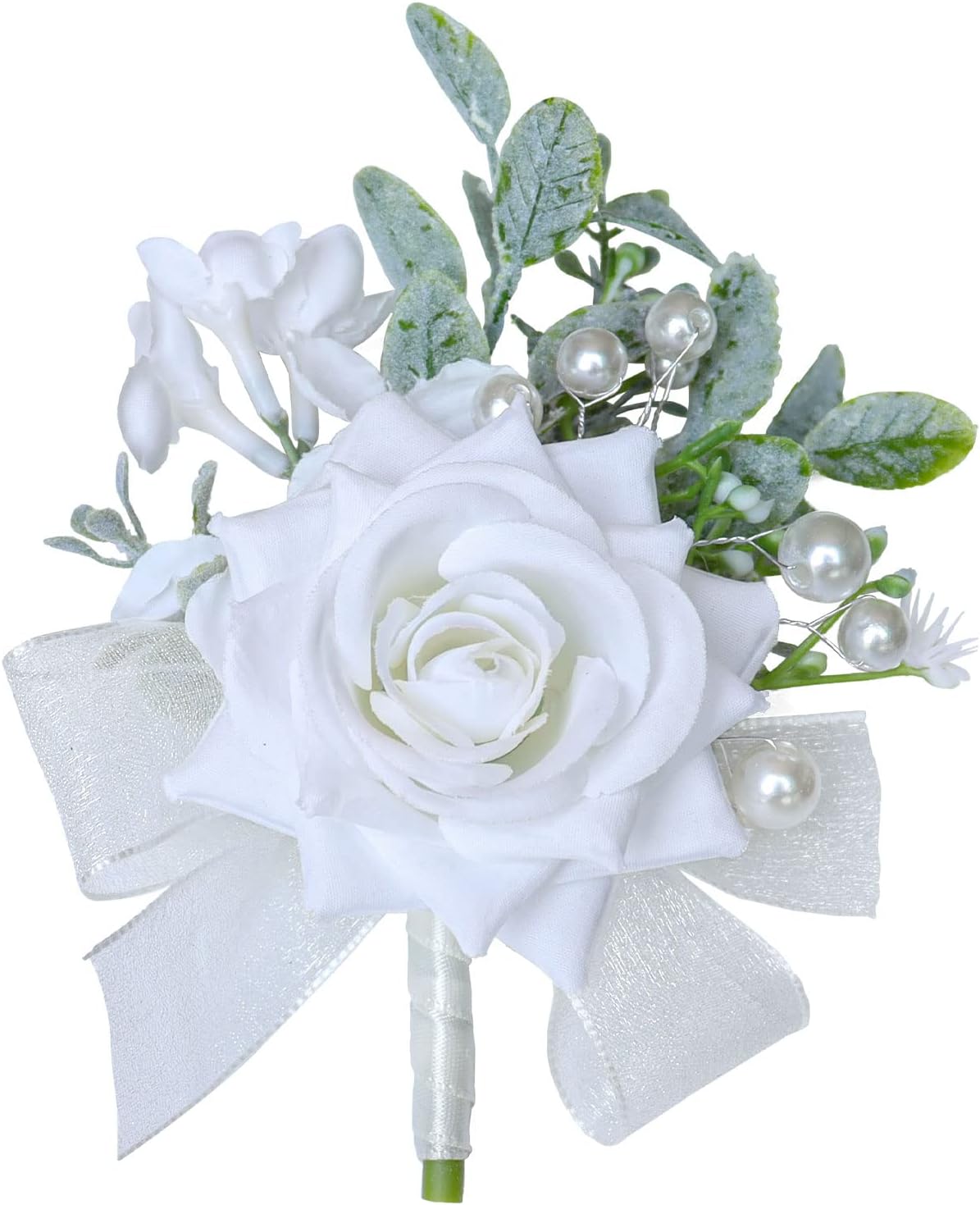 White Rose Wrist Corsages for Wedding Ceremony Anniversary, Wrist Corsages for Mother of Bride and Groom, Artificial Flowers Wrist Corsage for Bridesmaid Girl Party Prom