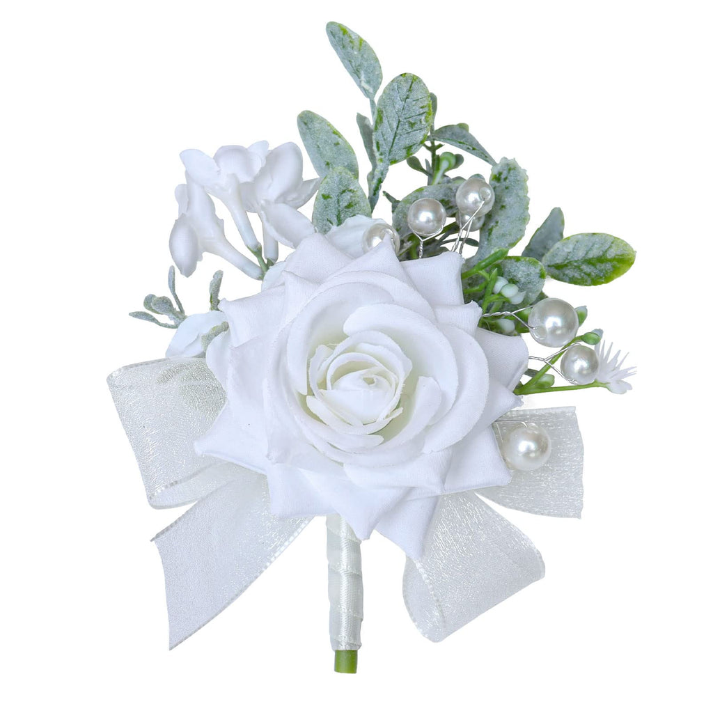 White Rose Wrist Corsages for Wedding Ceremony Anniversary, Wrist Corsages for Mother of Bride and Groom, Artificial Flowers Wrist Corsage for Bridesmaid Girl Party Prom