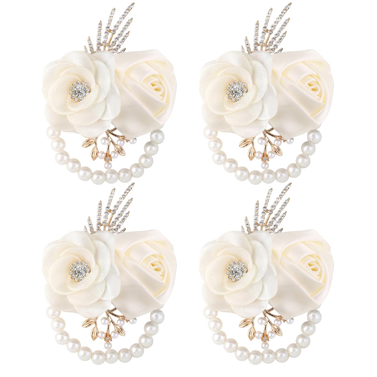 Bride Bridesmaids Rose Wrist Corsage Girls Ladies Accessories,Wrist Flower for Prom, Homecoming Dinner Parties, Weddings. (4, Ivory)
