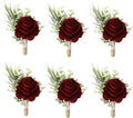 Ansofi Burgundy Boutonniere for Men Set of 6, Wine Red Color