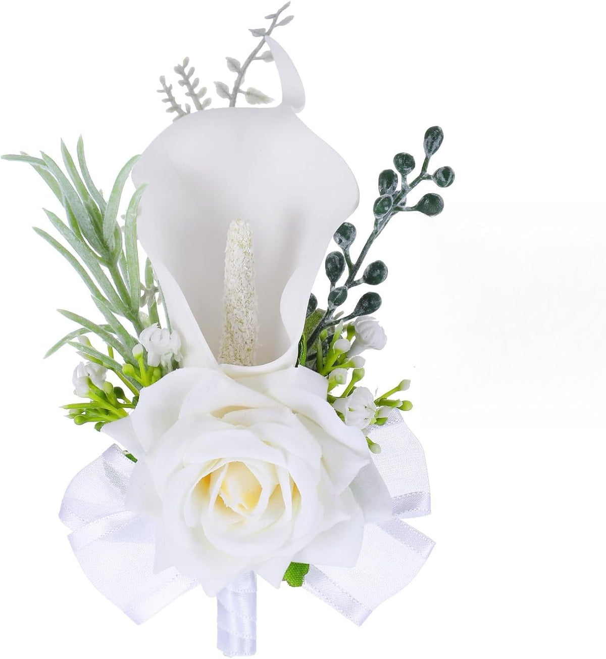 Artificial Calla Lily Boutonniere for Men, Wedding Homecoming Dance Corsage