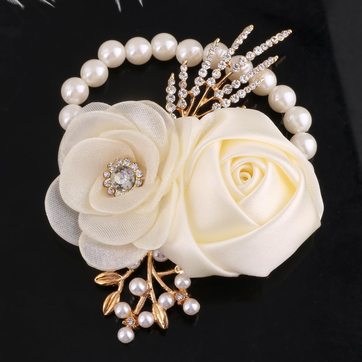Bride Bridesmaids Rose Wrist Corsage Girls Ladies Accessories,Wrist Flower for Prom, Homecoming Dinner Parties, Weddings. (4, Ivory)