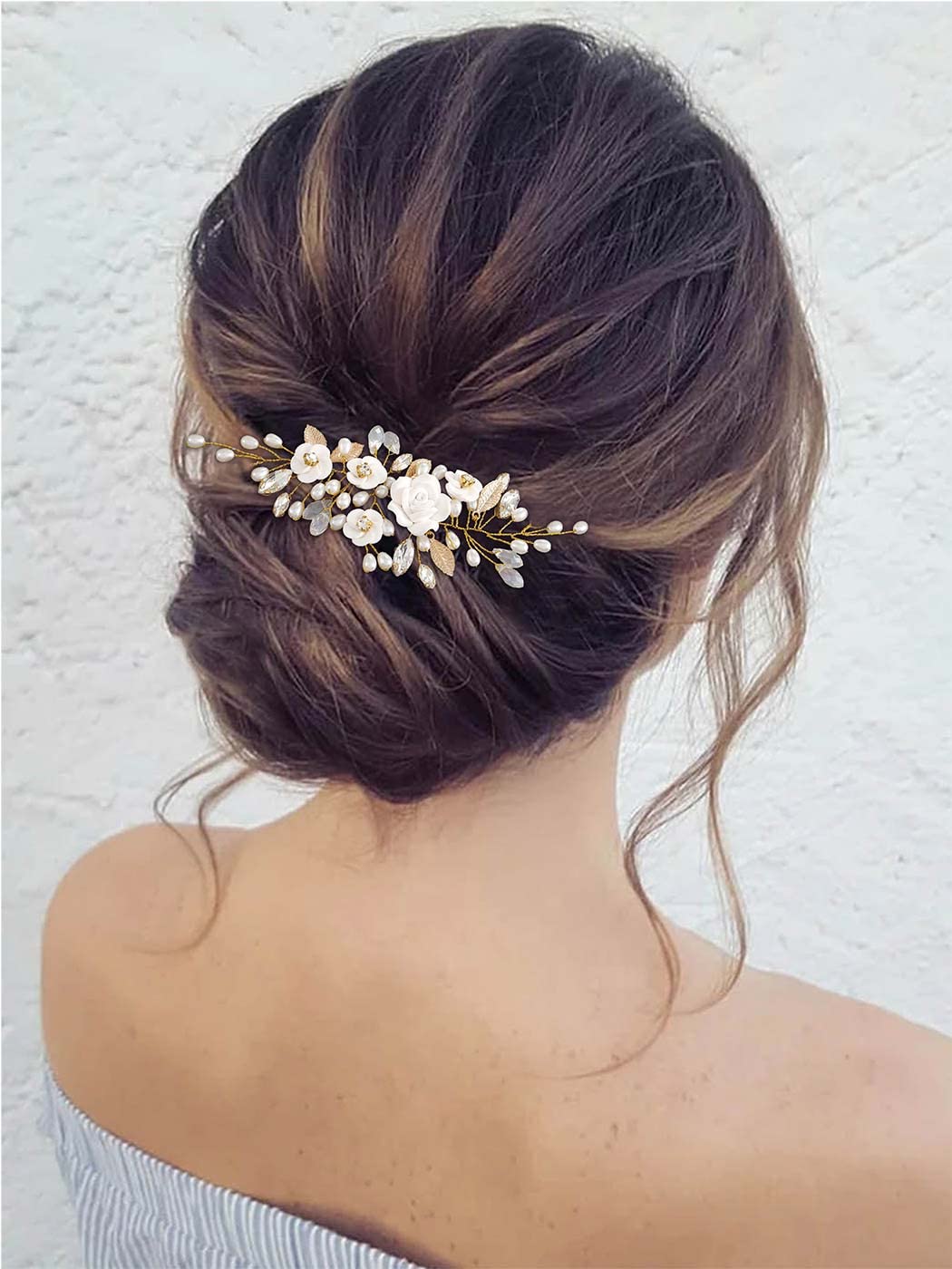 GORAIS Flower Wedding Hair Vine Pearl Bridal Hair Pieces Crystal Hair Accessories for Bride and Women