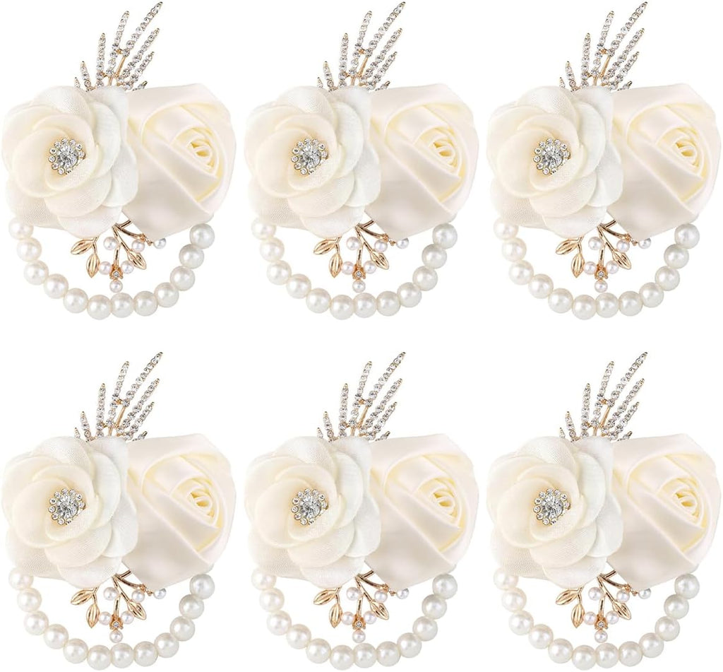 Bride Bridesmaids Rose Wrist Corsage Girls Ladies Accessories,Wrist Flower for Prom, Homecoming Dinner Parties, Weddings. (4, Ivory)