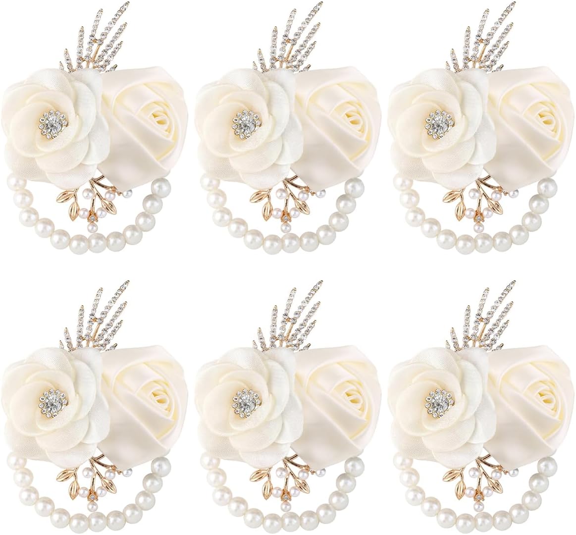 Bride Bridesmaids Rose Wrist Corsage Girls Ladies Accessories,Wrist Flower for Prom, Homecoming Dinner Parties, Weddings. (4, Ivory)