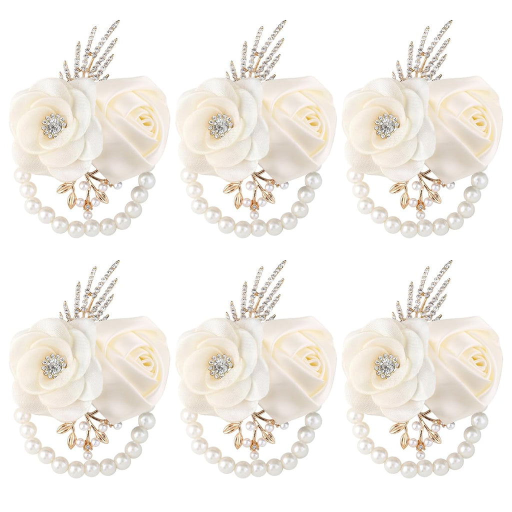 Bride Bridesmaids Rose Wrist Corsage Girls Ladies Accessories,Wrist Flower for Prom, Homecoming Dinner Parties, Weddings. (4, Ivory)