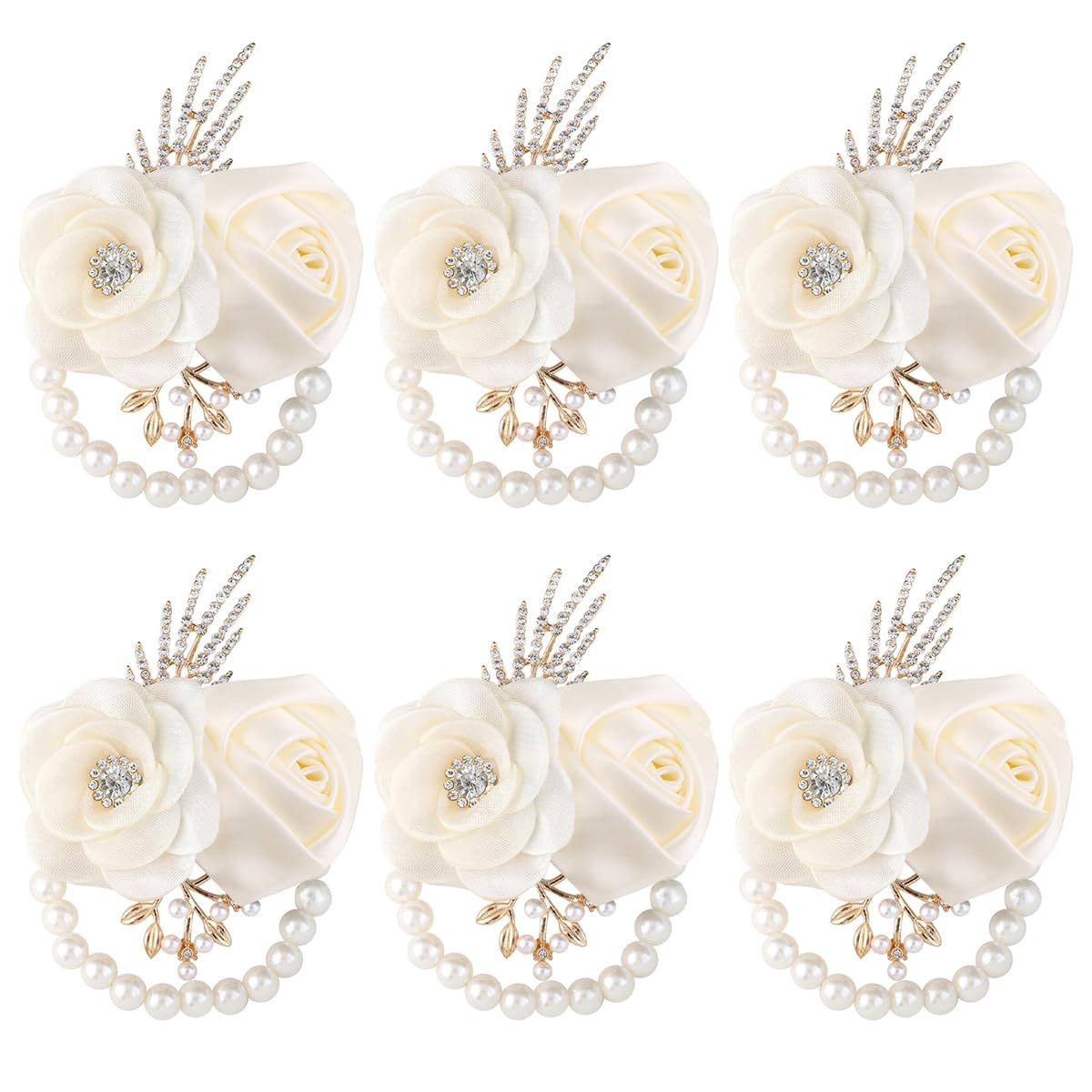 Bride Bridesmaids Rose Wrist Corsage Girls Ladies Accessories,Wrist Flower for Prom, Homecoming Dinner Parties, Weddings. (4, Ivory)