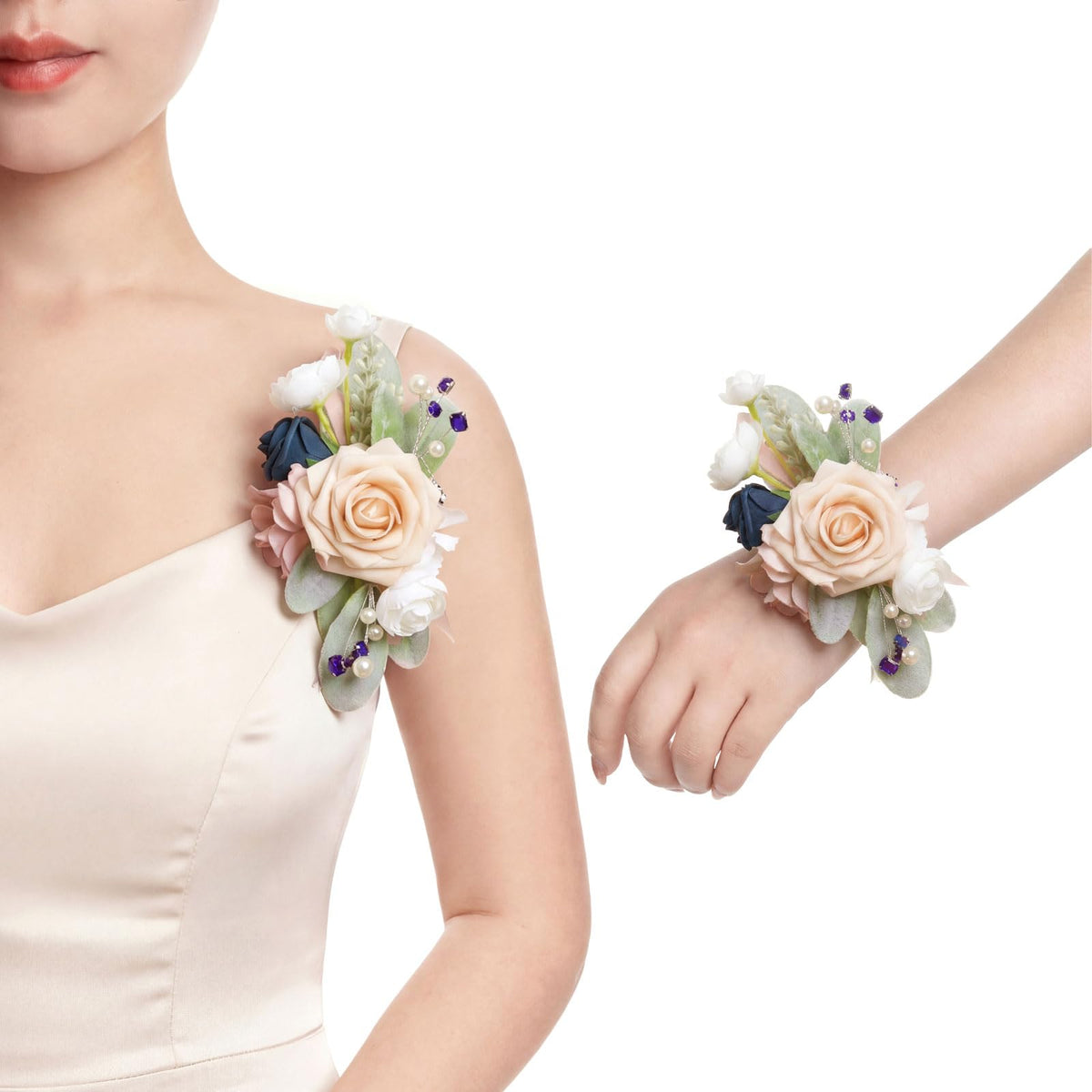 Ling's moment 2pcs Prom Wrist/Shoulder Corsage, Fall Terracotta