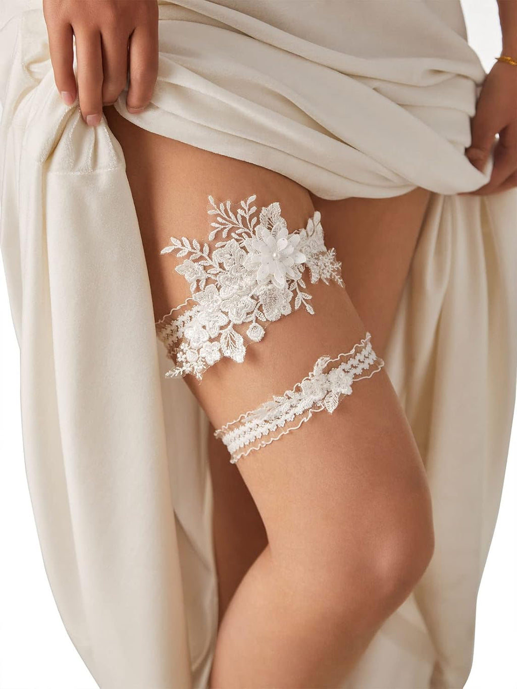 Aprildress 2 Pieces Wedding Garter Set for Bride with Stretchy Soft Lace Band PGT400