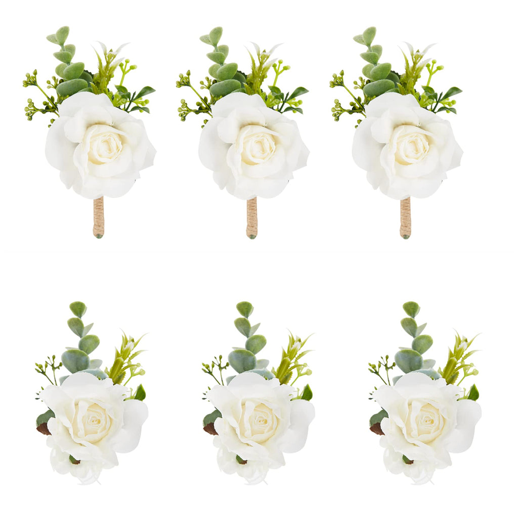 6Pcs Ivory White Rose Wrist Corsage for Women Wedding Prom Party