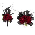 Black Burgundy Corsage and Boutonniere Set for Wedding Prom